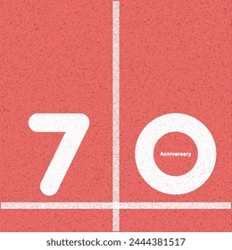 Simple Graphic design 70, 70th  Flat 2D Vector representation of a running track. of a running track with the number “70” painted on it in bold white text. The track appears to be red with white lane