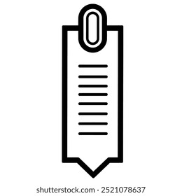A simple graphic design of a bookmark with a clip and lines for notes.