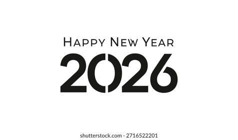 Un simple Diseño gráfico que muestra el texto feliz año nuevo 2026 en un estilo moderno
