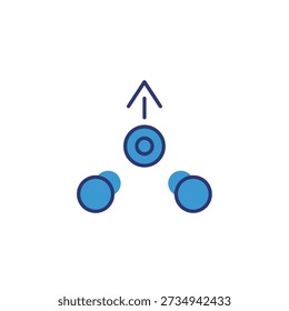 Simple graphic design featuring blue circles and arrow