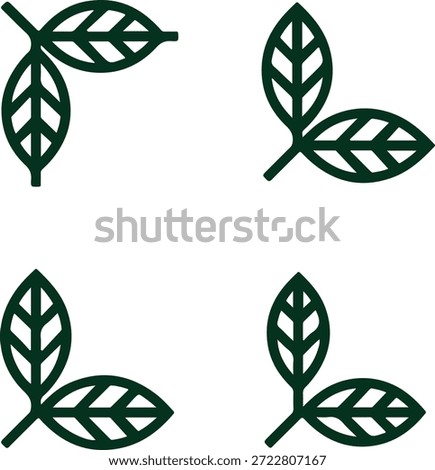 A simple graphic design featuring four identical green leaf icons, each with three leaves, arranged in a 2x2 grid on a light gray background