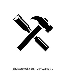 A simple graphic design featuring a hammer and chisel crossed, symbolizing craftsmanship or construction. - Powered by Shutterstock - Get 15% off with code: PIKWIZARD15