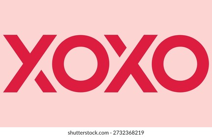 Um design gráfico simples com grandes letras XOXO vermelhas em um fundo rosa pastel