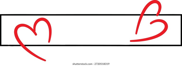 Ein einfaches Grafikdesign mit einem weißen Rechteck mit zwei roten Herzsymbolen, eines auf der linken und eines auf der rechten Seite.