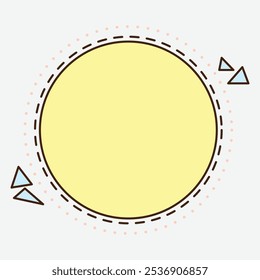 A simple graphic design featuring a yellow circle with decorative elements.