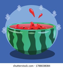 Diseño gráfico simple de fruta. Ilustración del cuenco de la sandía en el vector EPS 10. Diseño sencillo de sandía para su decoración y uso de impresión