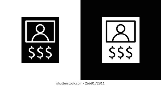 Design gráfico simples de um ícone de imagem de perfil com três sinais de dólar abaixo dele, isolado em um fundo branco.
