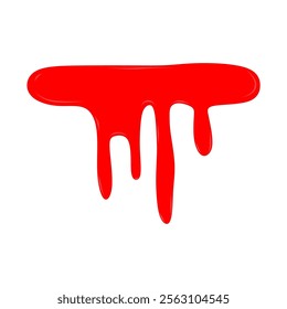 A simple graphic design showing red liquid dripping downwards against a white background. The liquid appears viscous and glossy with uneven drips creating a dynamic visual effect.