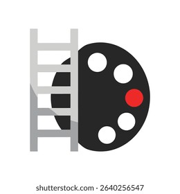 A simple graphic design shows a ladder leaning against a painter's palette, symbolizing the steps or process of achieving artistic success.