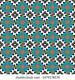 Simple graphic design. Trendy hipster geometry. Vector seamless pattern. Modern stylish texture with black, white and blue tiles. Repeating geometric tile pattern.