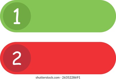 A simple graphic design of two oval-shaped buttons, one green and one red, each labeled with a number (1 and 2).