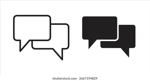 Diseño gráfico simple de dos burbujas de discurso, uno negro y otro blanco, aislado en blanco.