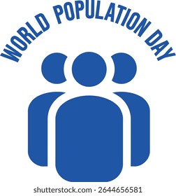 Um design gráfico simples para o Dia Mundial da População, com três ícones azuis e o texto 'Dia Mundial da População' em azul, isolado em um fundo branco.  Perfeito para postagens em mídias sociais e muito