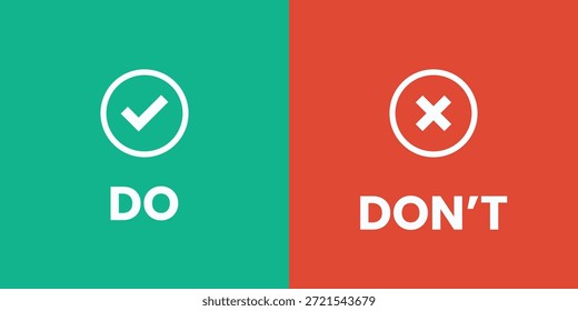 Gráfico simple que muestra lo que se hace y lo que no con los símbolos de verificación y cruz correspondientes.