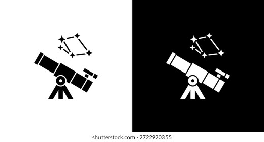 Gráfico sencillo que muestra un telescopio espacial con combinaciones de colores en blanco y negro.