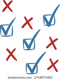 A simple graphic featuring blue checkmarks and red crosses on checkboxes
