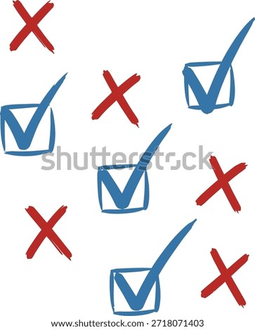 A simple graphic featuring blue checkmarks and red crosses on checkboxes