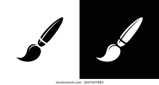 A simple graphic featuring a paint brush icon in two versions one with a black brush on a white backdrop, and another, inverted, with a white brush on black.