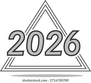 Um gráfico simples apresentando o ano de 2026 dentro de um design triangular