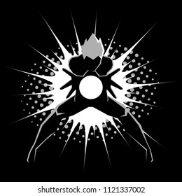 Simple graphic flat vector illustration of a superhero creating an energy blast through his hands