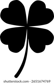 A simple graphic of a four leaf clover. The design features a black four leaf clover with a stem, set against a plain white background, creating a clean and modern look.