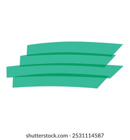 Simple graphic of four turquoise stripes, layered on top of each other, slightly curved at the ends