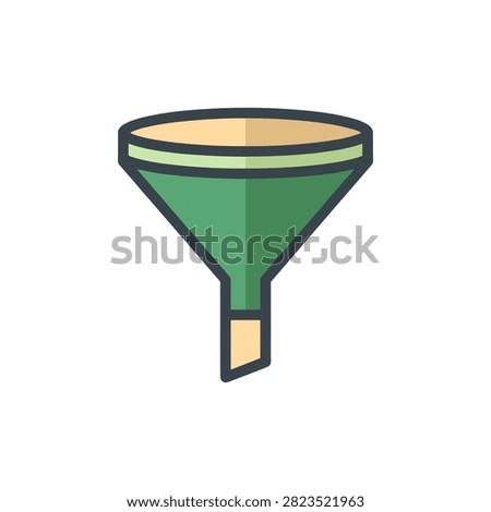 Simple graphic funnel appliance for liquid separation. Isolated on white. Useful for science or cooking concepts.