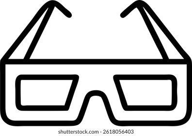 A simple graphic of glasses with rectangular lenses and arms, outlined in black on a white background view.