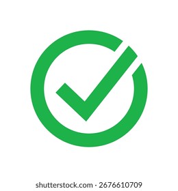 a simple graphic of a green check mark inside a green circle. the background is white. the design is flat and modern. it represents approval, success, and validation. it's a positive symbol.