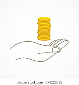 Simple graphic of a hand holding coins