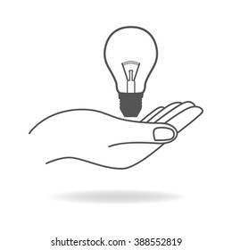 Simple graphic of a hand holding light bulb