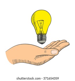 Simple graphic of a hand with light bulb