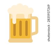 A simple graphic icon of a beer stein featuring a yellow liquid body and a thick layer of white foam dripping down the side