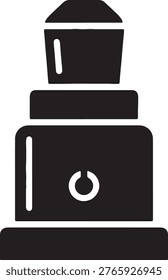 Simple graphic icon of blender. Kitchen appliance symbol in black, isolated on checkered background. Useful tool.