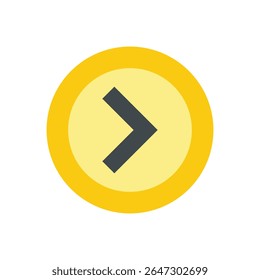 Um ícone gráfico simples domina a composição, apresentando uma divisa apontando para a direita dentro de um quadro circular. 