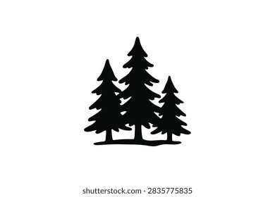 A simple graphic icon featuring a cluster of three stylized pine trees in solid black silhouette against a plain white background