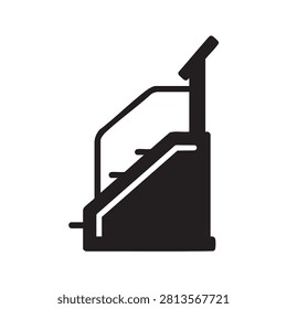 Simple graphic icon showcasing a gym stair climber equipment for cardiovascular training sessions and lower body muscle toning exercises enabling efficient workout routines in fitness centers and homes for individuals dedicated to improving health stamina and overall physical condition daily.