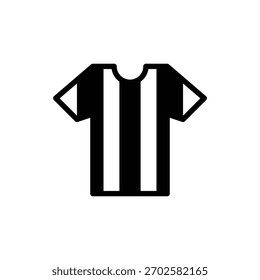 A simple graphic icon of a t-shirt with vertical black and white stripes. Soccer and Sport Line Icon. Isolated Vector Clip Art.