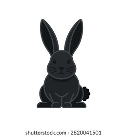 A simple graphic illustration of a black rabbit sitting upright facing forward with its ears perked.