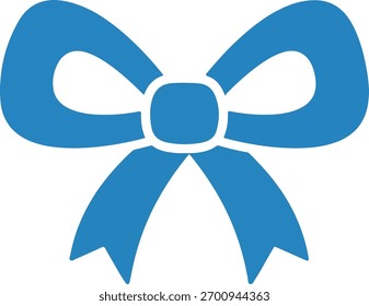 A simple graphic illustration of a blue bow with white outline isolated on a white background representing a decorative element for gifts or