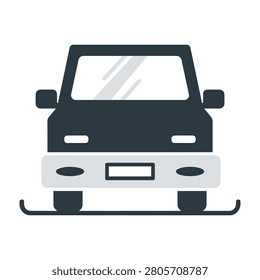 Simple graphic illustration of a car on skis front view