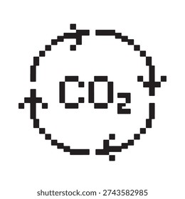 Simple graphic illustration of carbon dioxide molecule within a circular arrow