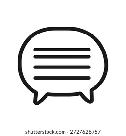 Simple graphic illustration of a chat bubble, outlined in black with four horizontal lines inside. The icon is isolated on a white background, minimal design element.