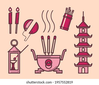 Simple graphic illustration of Chinese divine worship items