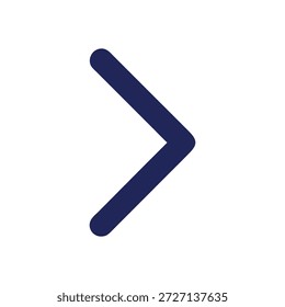 Ilustração gráfica simples de uma seta azul escura apontando para a direita em um plano de fundo branco sólido. Design plano minimalista.