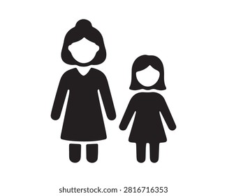 A simple graphic illustration depicting two female figures, representing sisters, set against a white background. The image is rendered as a distinct black silhouette, emphasizing the familial bond.