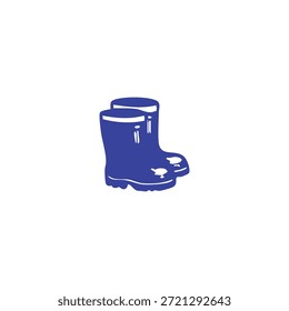 A simple graphic illustration depicts a pair of blue rubber boots suitable for wet weather or outdoor activities.