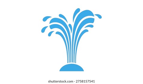 A simple graphic illustration depicts a vibrant blue water fountain or geyser, with streams of water arching upwards and outwards from a central base, symbolizing freshness and flow.