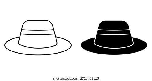 einfache grafische Darstellung mit zwei Hüten nebeneinander. Ein Hut ist ein Umriss, und der andere ist eine solide schwarze Silhouette.
