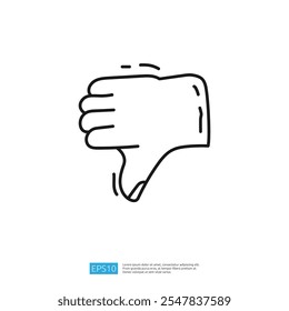 Una simple ilustración gráfica de una mano dando un gesto de pulgar hacia abajo, que simboliza la desaprobación o la negatividad.